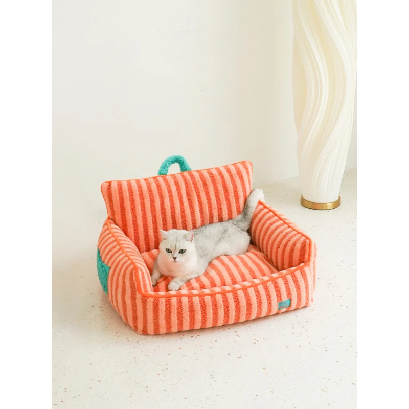 Zeze Stripes Κρεβατάκι, Καναπές Σκύλου & Γάτας Πορτοκαλί 68x53x37cm Σκύλοι