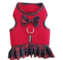Σαμαράκι Γιλέκο Σκύλου Mesh Harness Φούστα Κόκκινο Καρό Xs 10x28-40cm