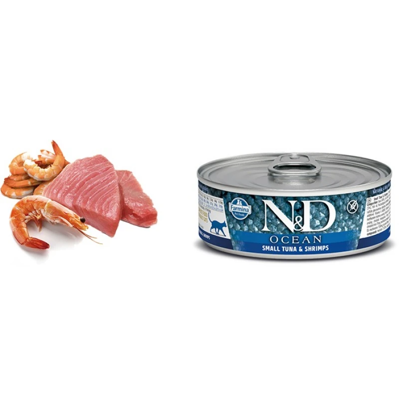 N & D CAT TUNA & SHRIMP WET FOOD 80GR (6 + 6 ΔΩΡΟ) ΥΓΡΗ ΤΡΟΦΗ -  ΚΟΝΣΕΡΒΕΣ ΓΑΤΑΣ