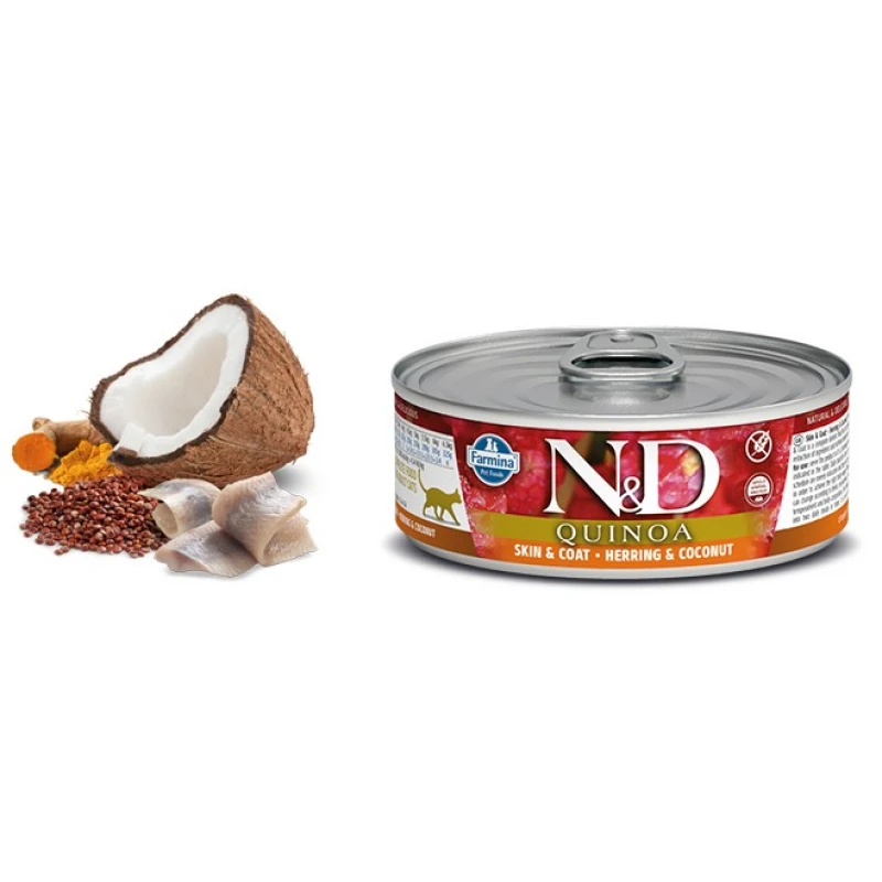 N & D CAT QUINOA SKIN & COAT HERRING WET FOOD 80GR (12ΤΜΧ) ΥΓΡΗ ΤΡΟΦΗ -  ΚΟΝΣΕΡΒΕΣ ΓΑΤΑΣ