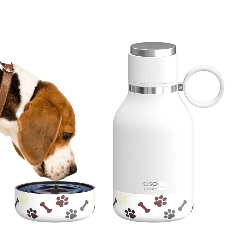 2 σε 1 Σετ Θερμός & Μπολ Για Φαγητό ή Νερό Σκύλου Asobu Dog Bowl Bottle White (975ml + 360ml) Σκύλοι
